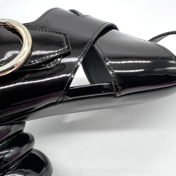 DRIES VAN NOTEN Patent Sculpted Heel Sandal 38 Black Leather Strappy NEW - Picture 11 of 13